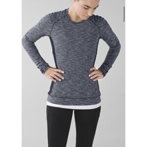 Lululemon Think Fast Shirt Womens Sz 6 Long Sleeve Heathered Herringbone Gray